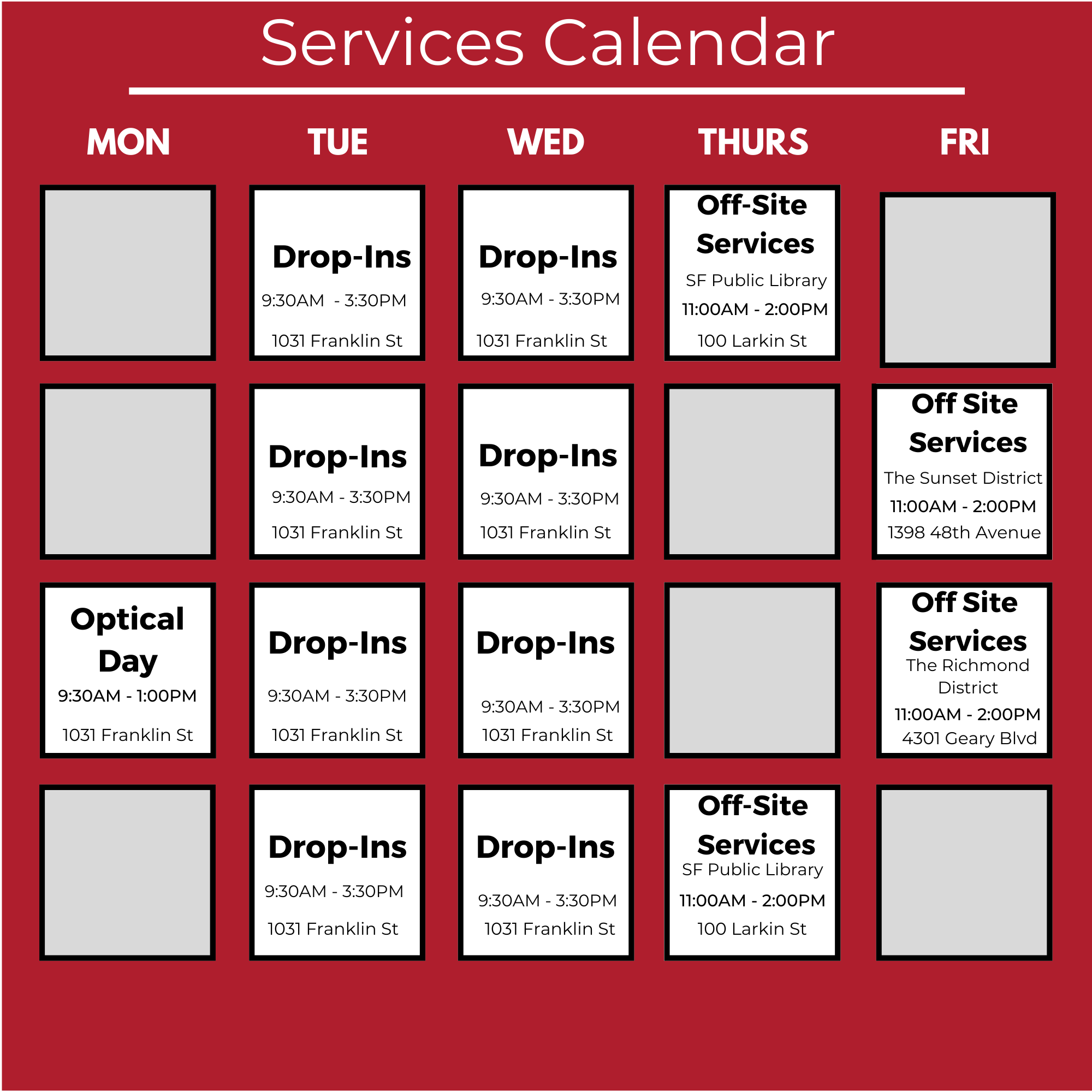 Services Calendar Updated Nov 2021 Project Homeless Connect